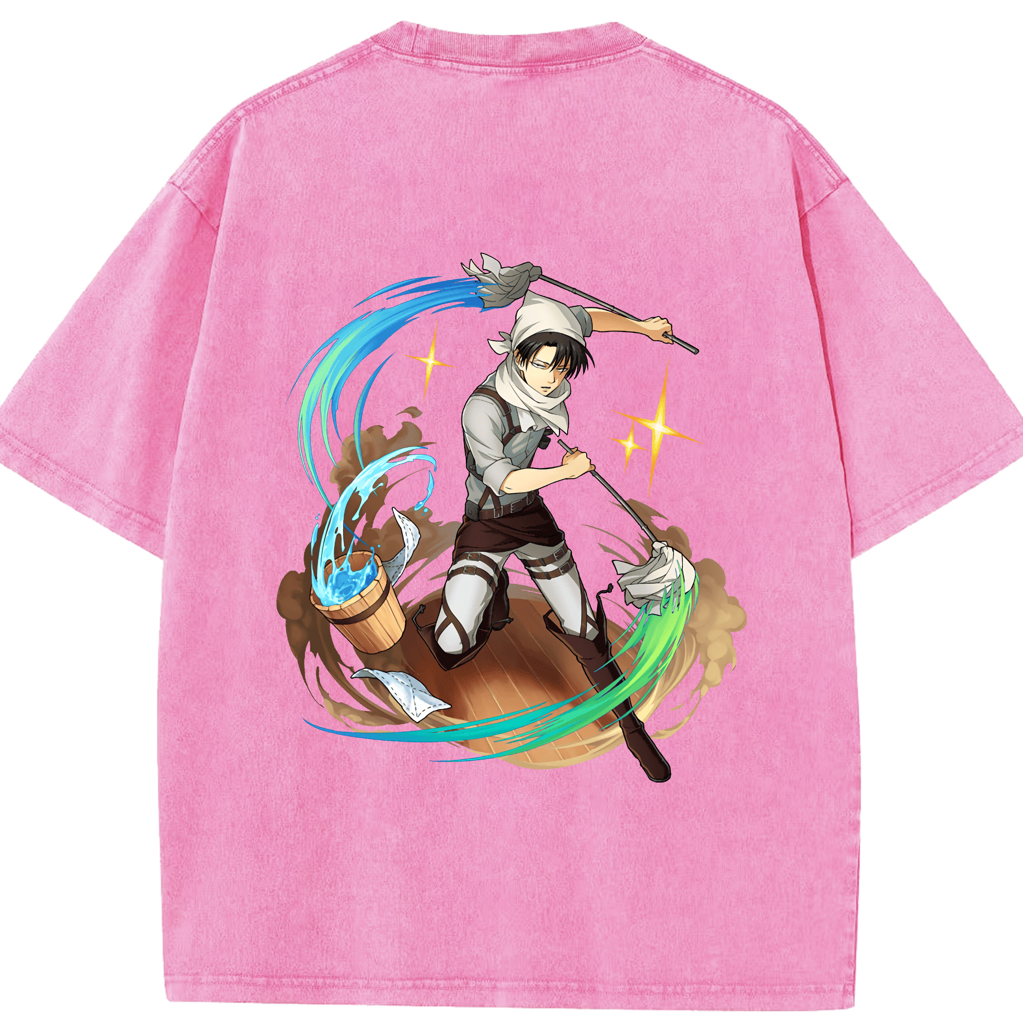 （画像用） 進撃の巨人 リヴァイ·アッカーマン Attack on Titan Levi Ackerman 綿100% ヴィンテージ風 半袖Tシャツ（背面プリント）